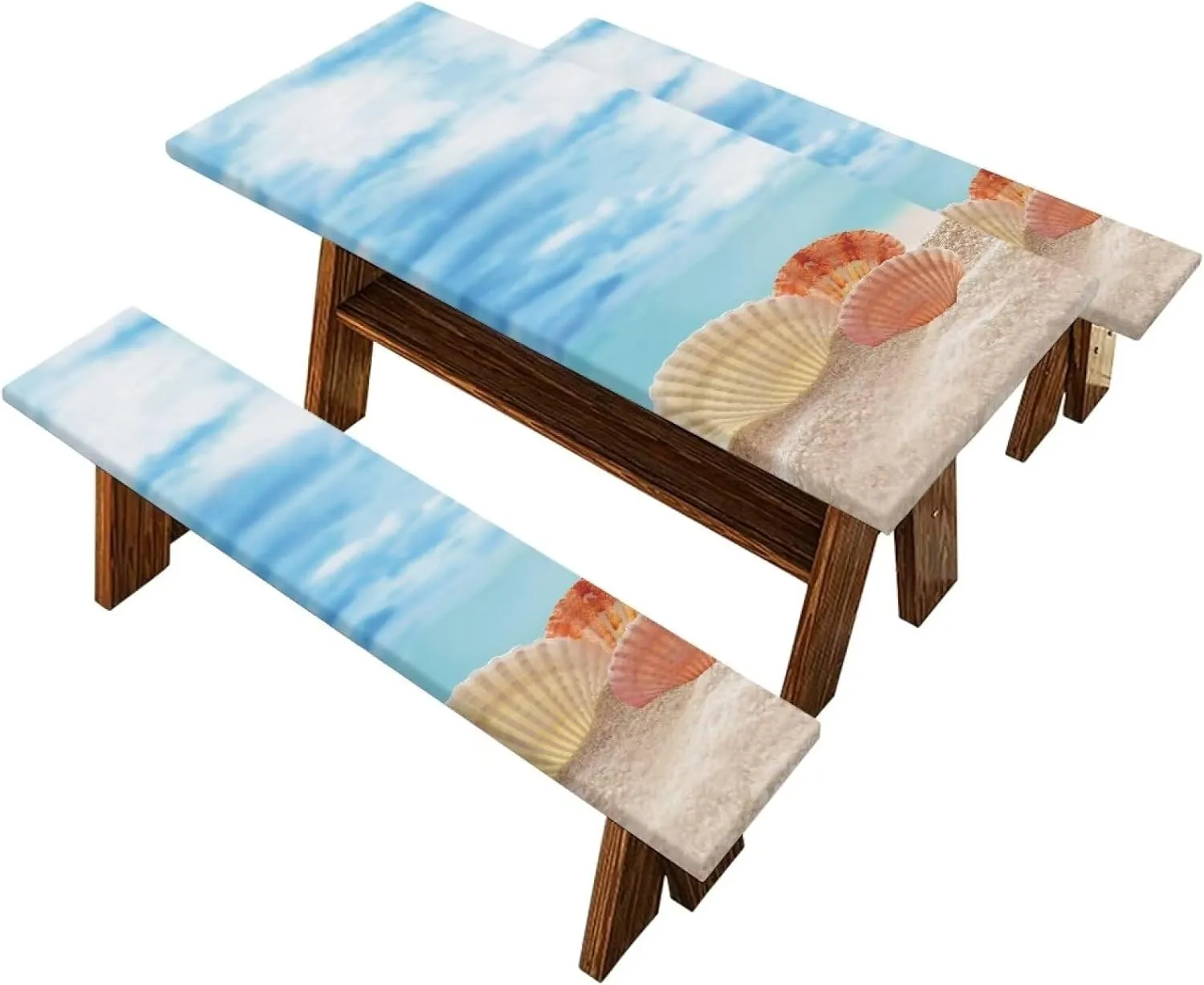 Picnic Table Covers Conch Soft Camping Essentials Windproof Waterproof Picnic Table Cover with Bench Covers Stain Proof Camping Tablecloth Camping Gear 3pcs-94" x 30"