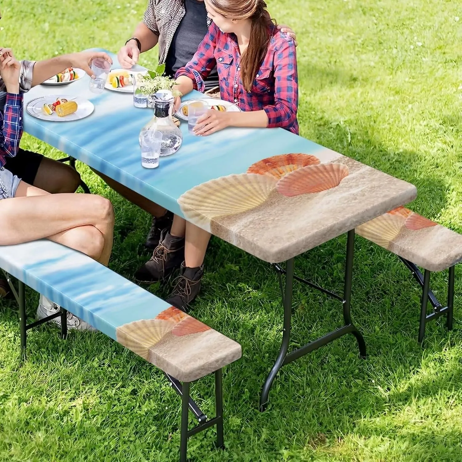 Picnic Table Covers Conch Soft Camping Essentials Windproof Waterproof Picnic Table Cover with Bench Covers Stain Proof Camping Tablecloth Camping Gear 3pcs-94" x 30"