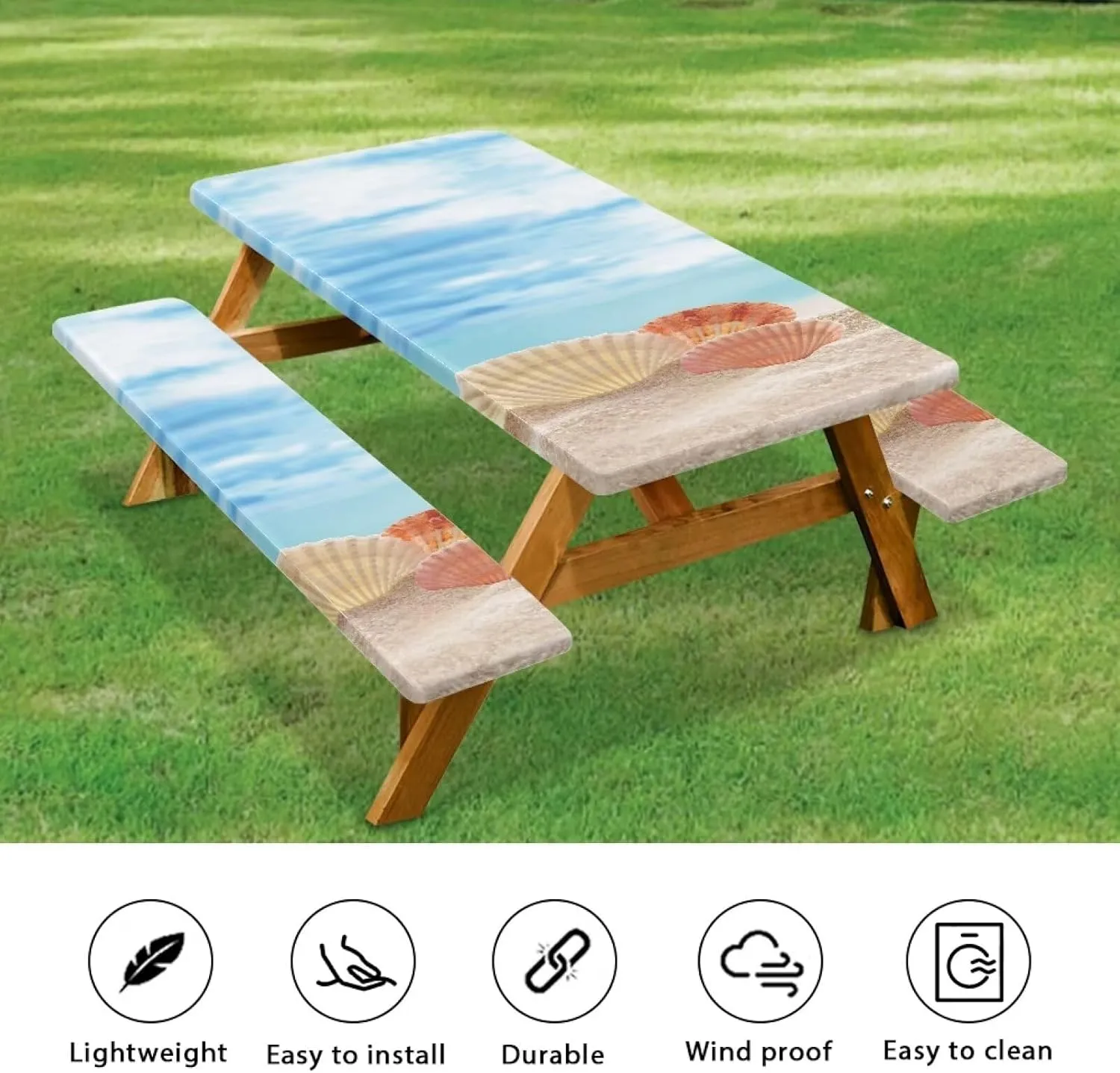 Picnic Table Covers Conch Soft Camping Essentials Windproof Waterproof Picnic Table Cover with Bench Covers Stain Proof Camping Tablecloth Camping Gear 3pcs-94" x 30"
