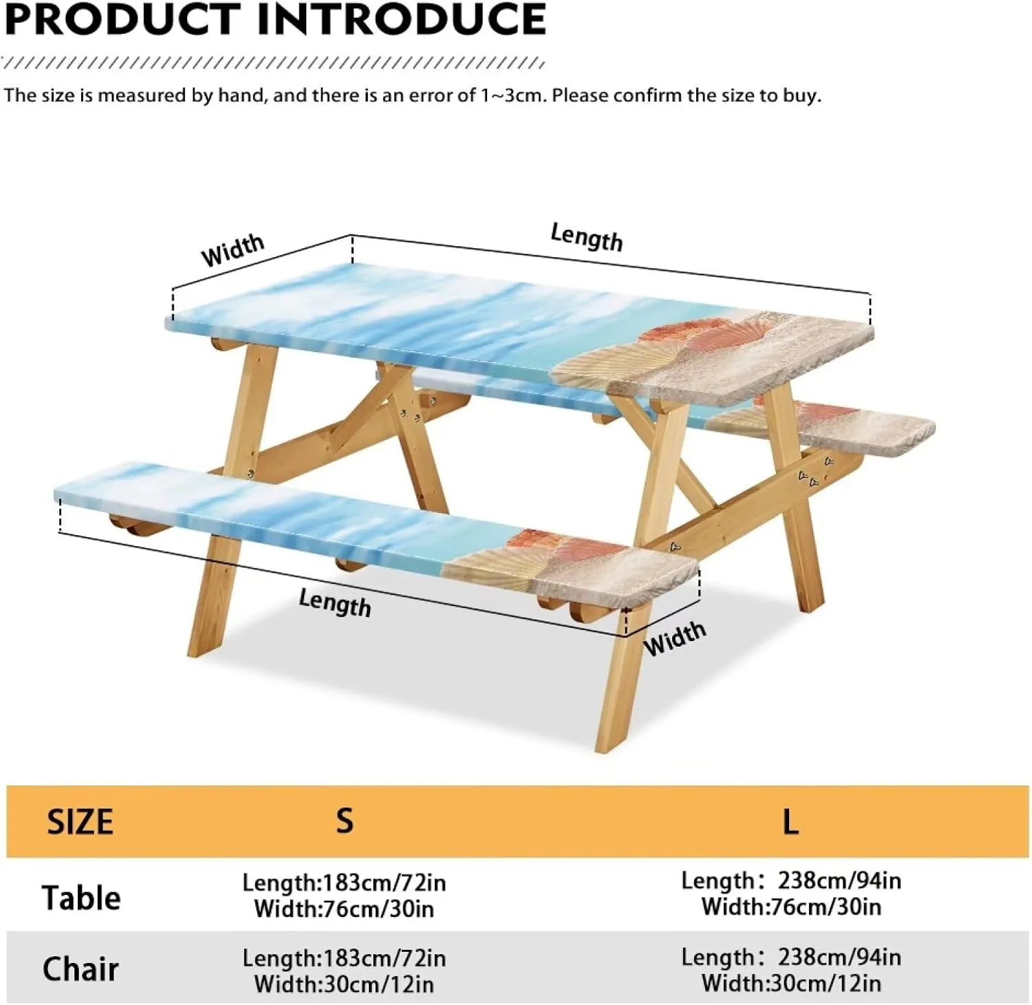 Picnic Table Covers Conch Soft Camping Essentials Windproof Waterproof Picnic Table Cover with Bench Covers Stain Proof Camping Tablecloth Camping Gear 3pcs-94" x 30"
