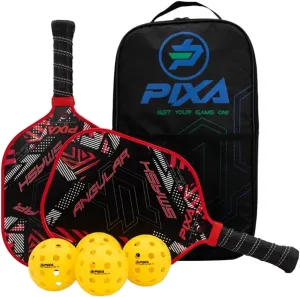 PIXA Angular Smash 13mm Fiberglass Beginner Pickleball Paddle Set of 2, with 4 Outdoor Pickleballs and Oxford Cloth Bag; Great Gift! USAPA Approved