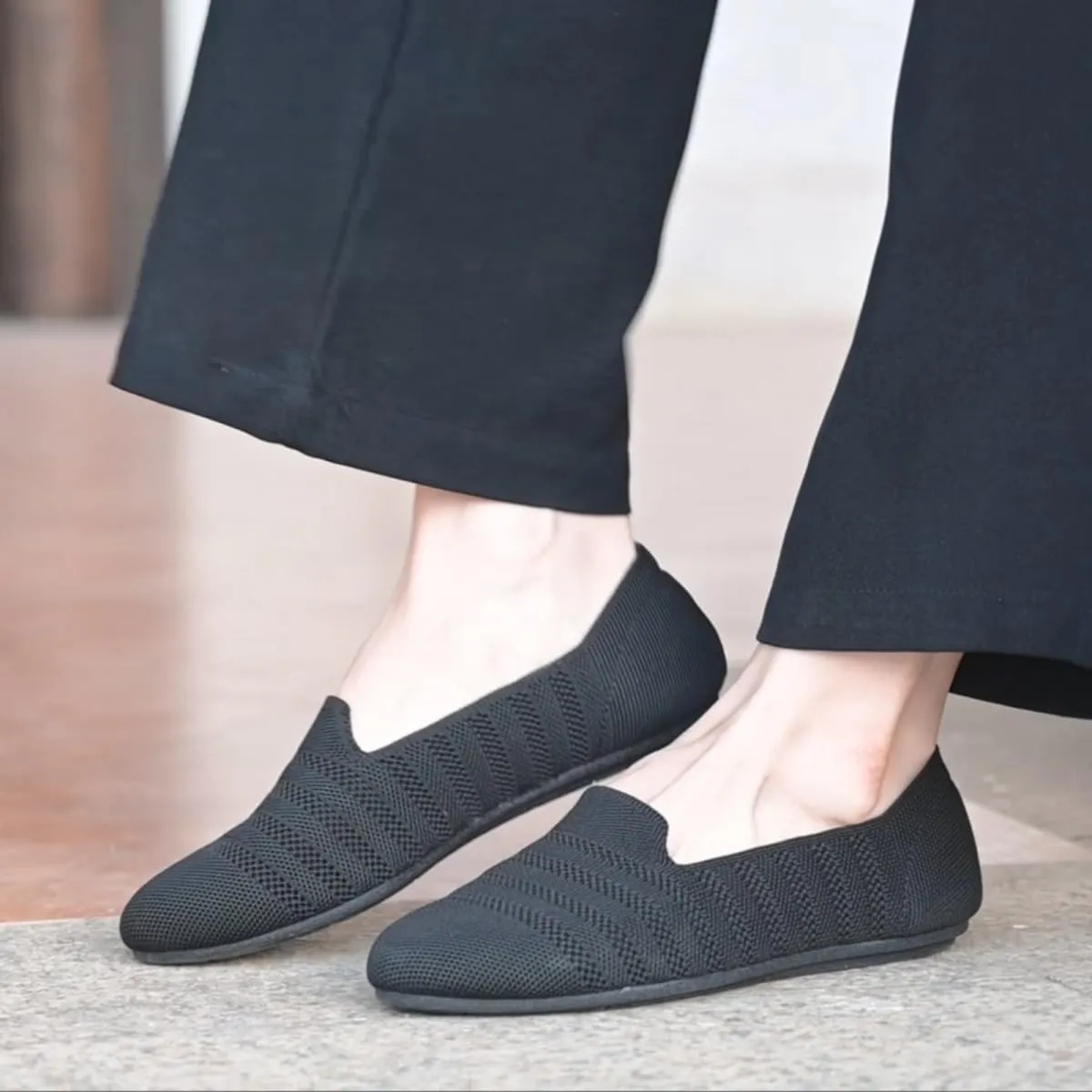 poemlady Women’s Ballet Flat Shoes Dress Shoes Knit Round Toe Slip On Ballerina Walking Flats Shoes for Woman Low Wedge Casual
