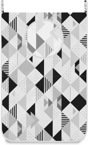 Poeticcity Black and White Triangles, Black Polka Dots Geometric Pattern Hanging Laundry Hamper Bag, Dirty Clothes Bag Over The Door, Wall Cloth Basket with Hooks Storage Closet for Bathroom Bedroom