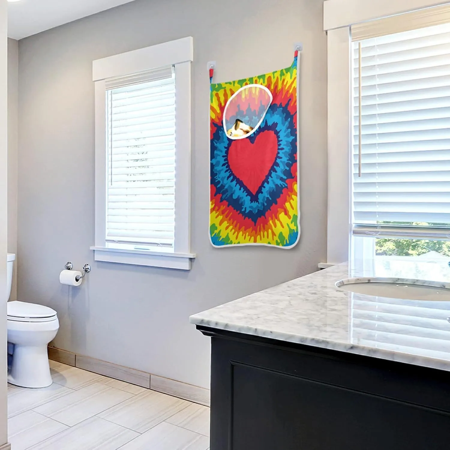 Poeticcity Colorful Heart, Love, Rainbow Tie Dye Background Hanging Laundry Hamper Bag, Dirty Clothes Bag Over The Door, Wall Cloth Basket with Hooks Storage Closet for Bathroom Bedroom