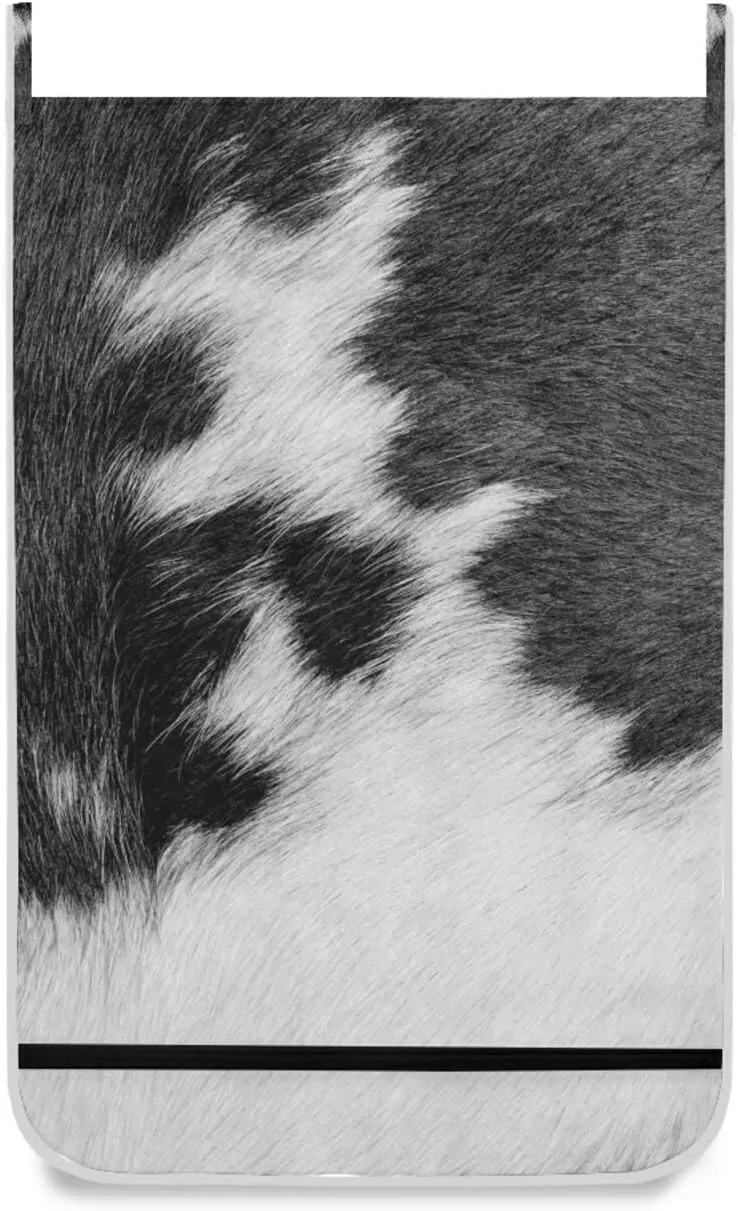 Poeticcity Fragment of a Skin of a Cow Black White Real Animal Skin Hanging Laundry Hamper Bag, Dirty Clothes Bag Over The Door, Wall Cloth Basket with Hooks Storage Closet for Bathroom Bedroom