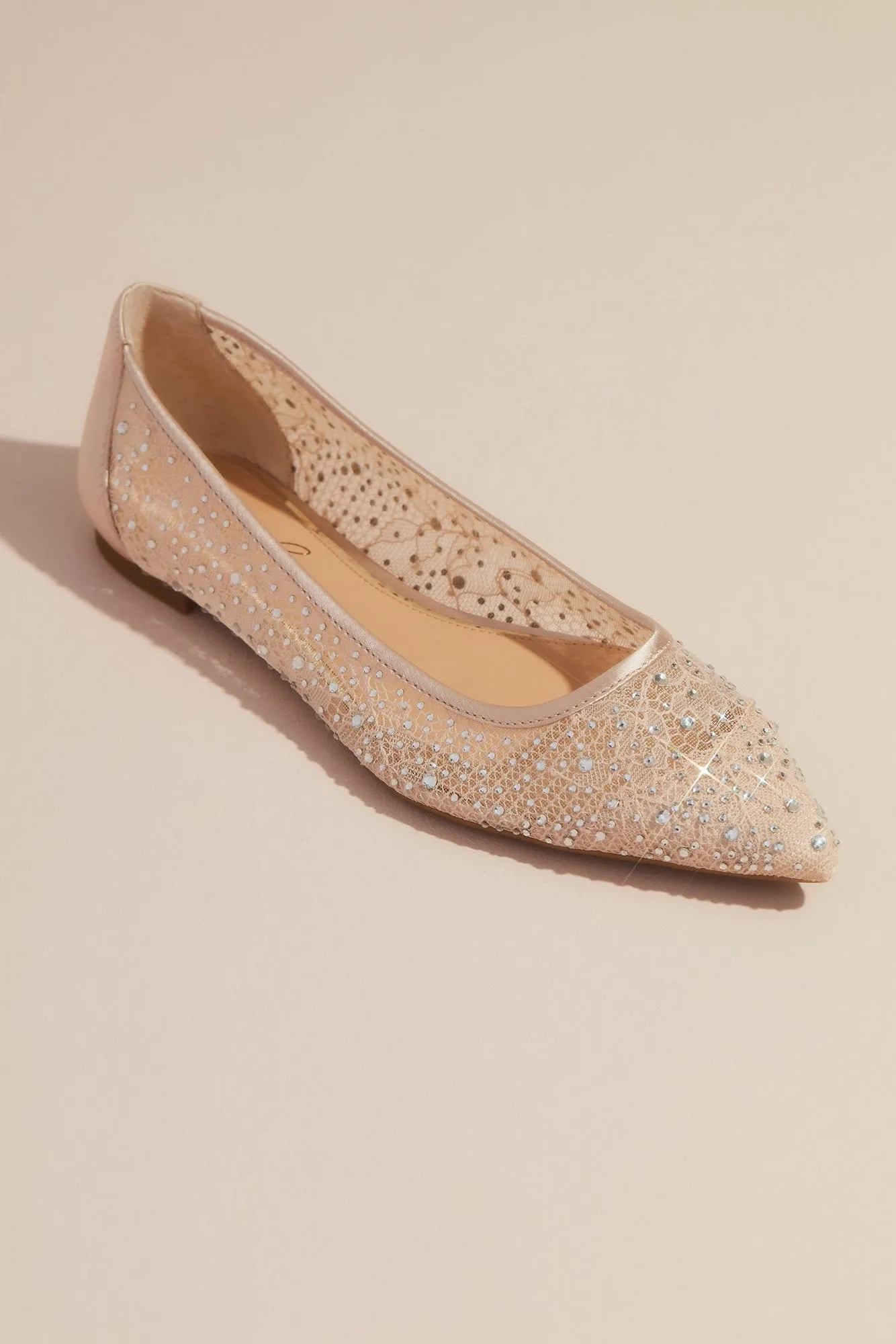 Pointed Toe Flat with Crystal Embellished Lace