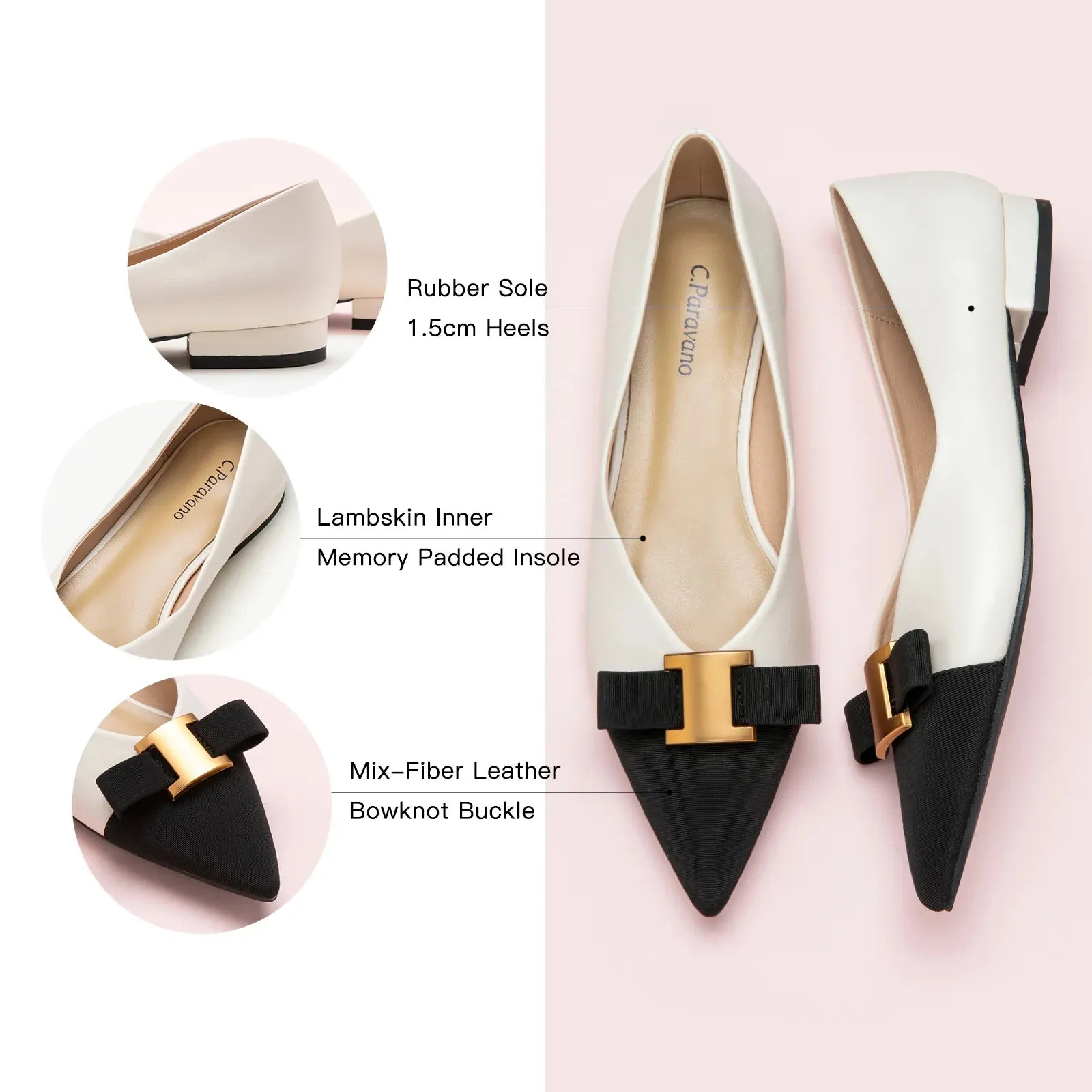 Pointed Toe Metal Tie Flats (Aida)（SALE）