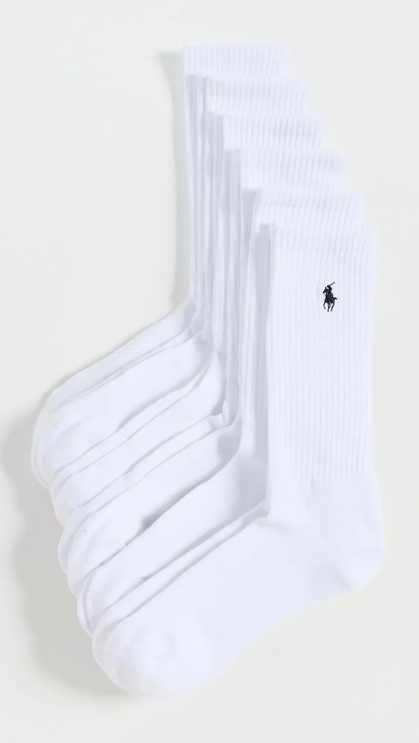 POLO RALPH LAUREN Men's Athletic Performance Cotton Crew Socks - 6 Pair Pack - Moisture Wicking Mesh