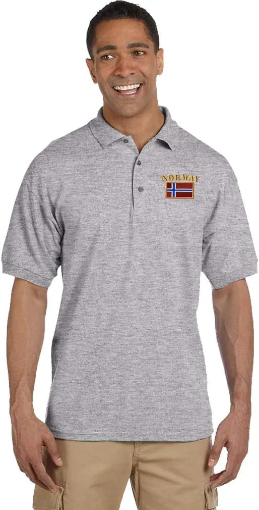 Polo Shirts for Men Norway Flag Embroidery Cotton Short Sleeves Golf Tees