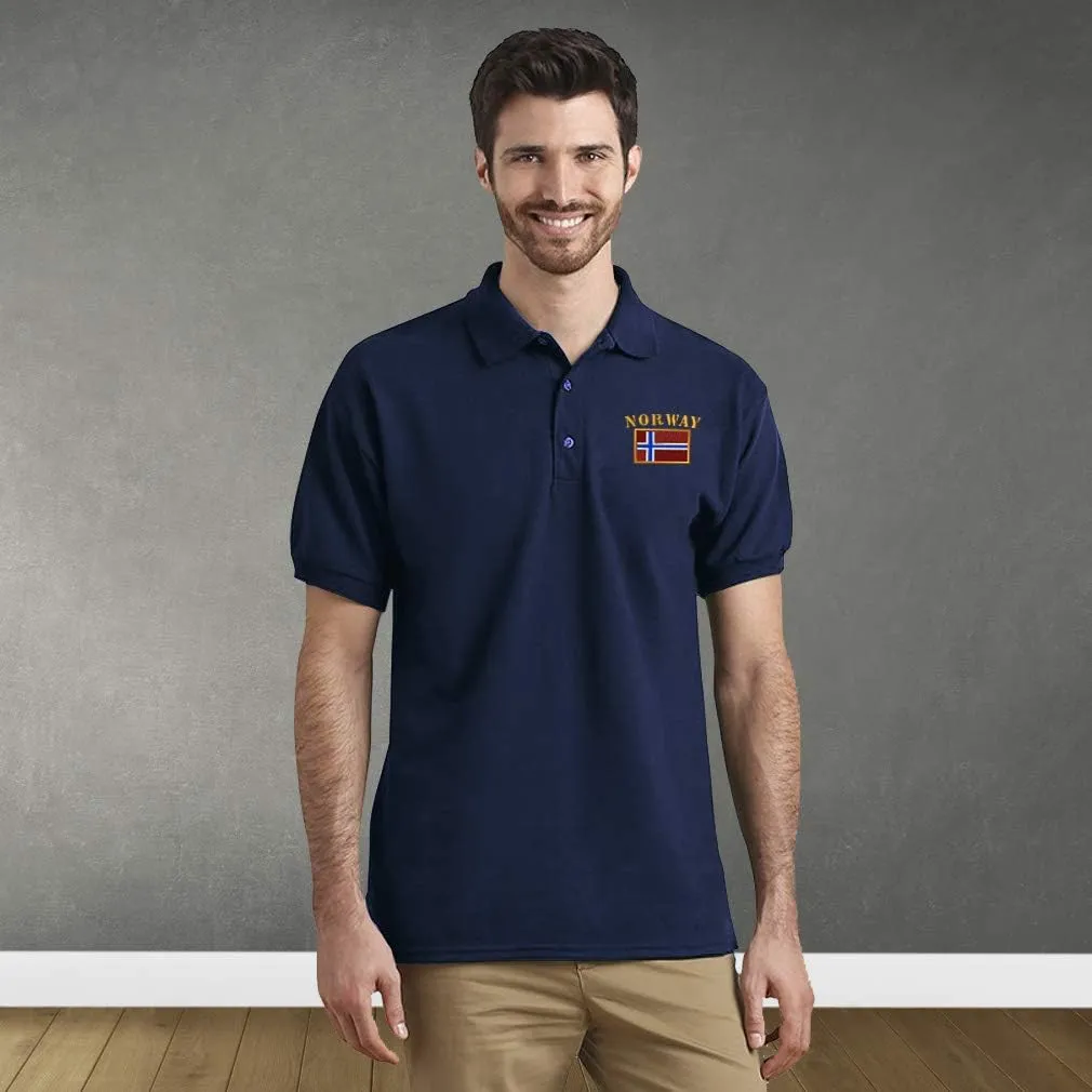 Polo Shirts for Men Norway Flag Embroidery Cotton Short Sleeves Golf Tees