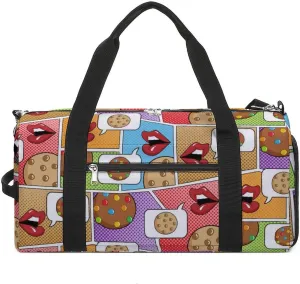 Pop Art Lips Travel Duffel Bag Sport Gym Tote Bag Lightweight with Shoes Compartment for Men Women