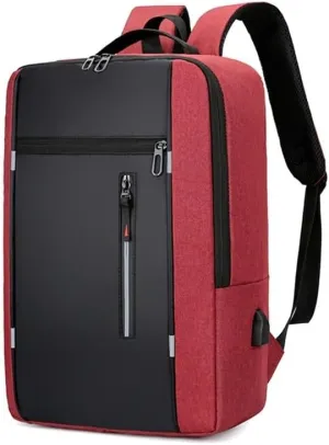 Portable Backpack Camping Travel Bag Business Daypack with USB Charging Port Fit 15.6 Inch Laptops for Men Women(Red)