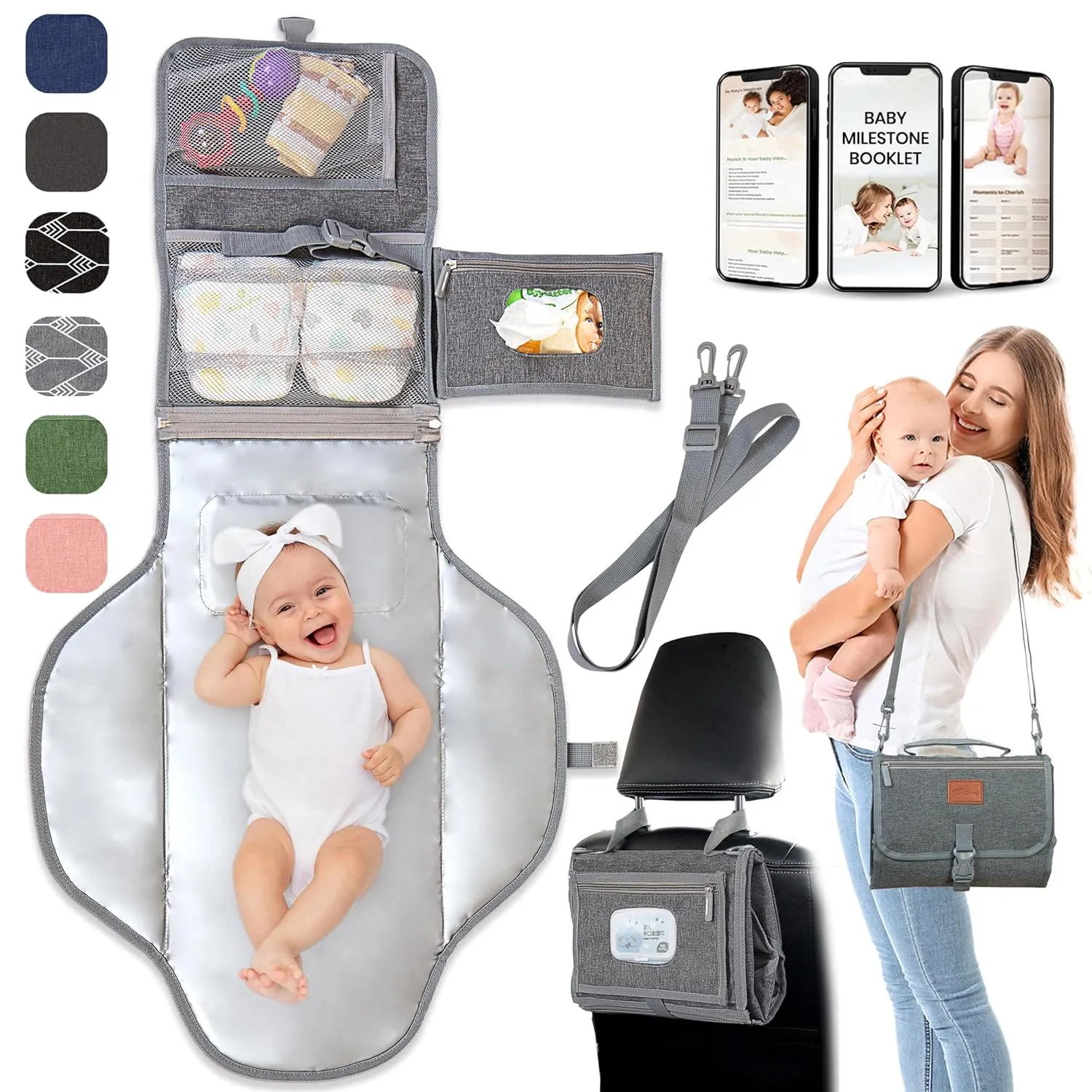 Portable Changing Pad for Baby – Soft, Comfortable Portable Diaper Changing Pad with Wipes Pockets, Waterproof and Easy to Clean – Baby Shower Gifts Newborn Essentials Must Haves Baby Registry Search