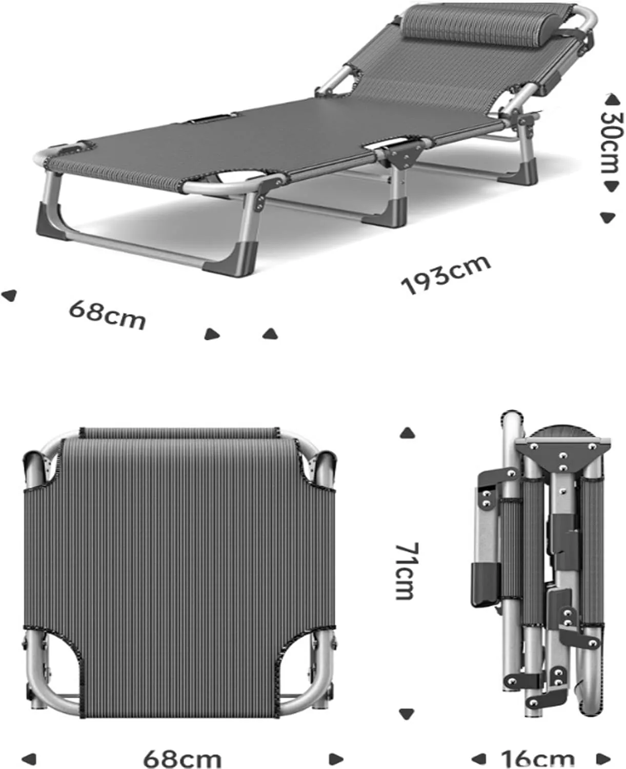 Portable Folding Camping Cot for Adults with Mattress, Rollaway Bed with Pillow Sleeping Cots with 5 Adjustable Positions for Indoor Office Home Nap Outdoor Pool(Gray)