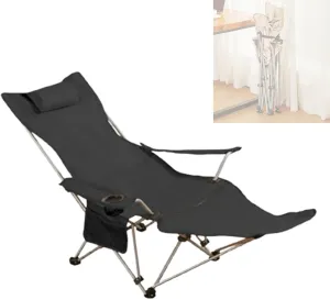 Portable Lunch Break Recliner Chair Comfortable Lounge Beach Chair for Adults Portable Folding Camp Chairs 4 Adjustable Levels 130kg Weight Capacity(Black)