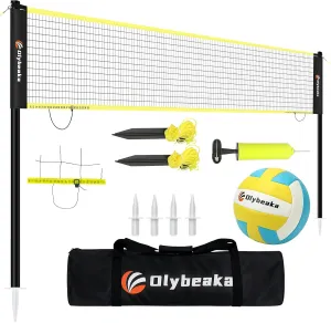 Portable Outdoor Volleyball Net Set for Backyard Beach with Adjustable Poles, Durable 20ft/32ft Net, Soft PU Volleyball & Pump, Carry Bag - Easy Set Up & Durable
