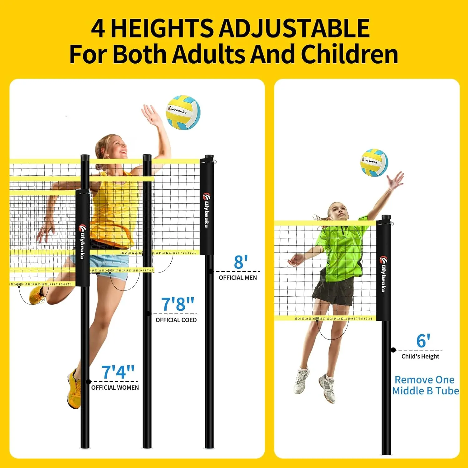 Portable Outdoor Volleyball Net Set for Backyard Beach with Adjustable Poles, Durable 20ft/32ft Net, Soft PU Volleyball & Pump, Carry Bag - Easy Set Up & Durable