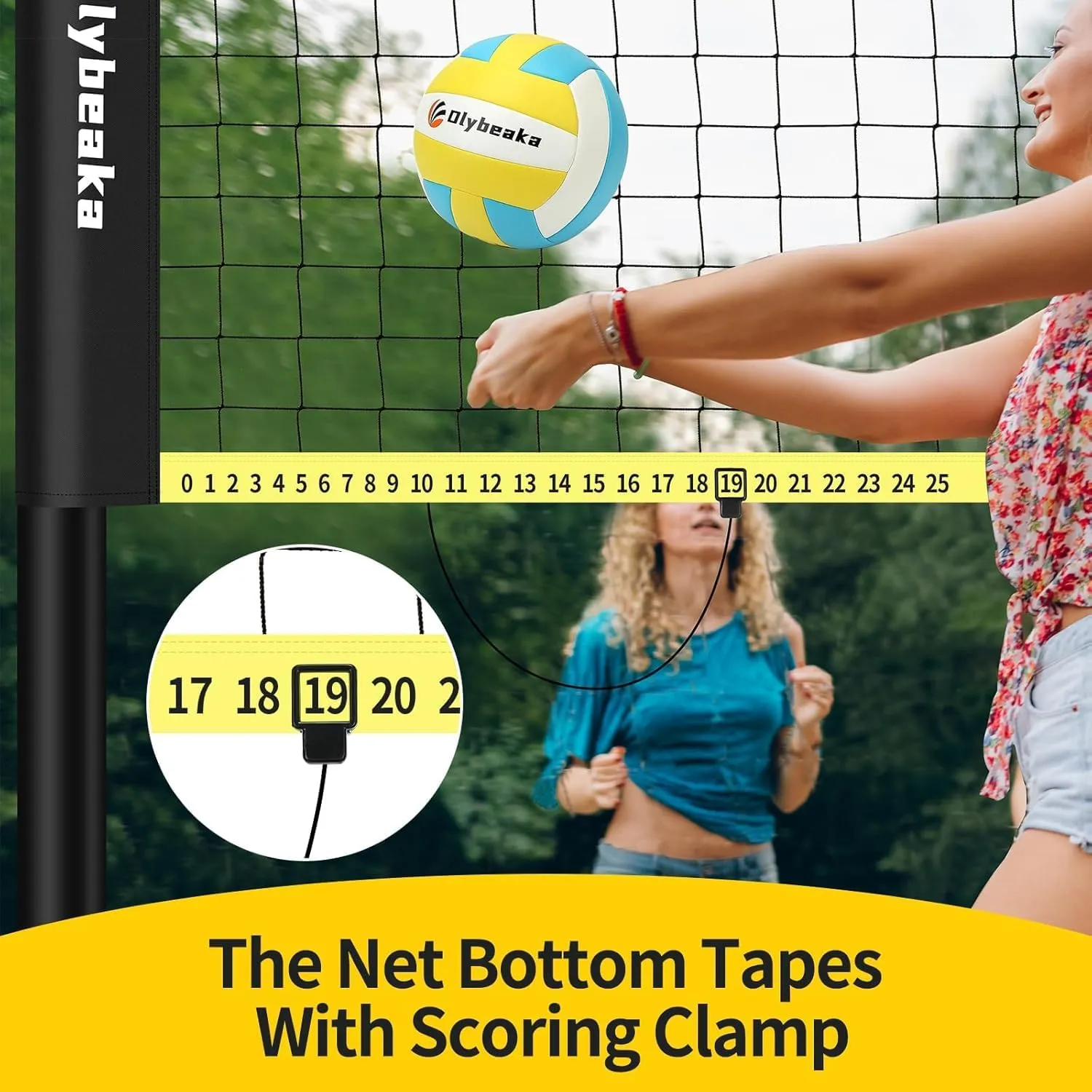 Portable Outdoor Volleyball Net Set for Backyard Beach with Adjustable Poles, Durable 20ft/32ft Net, Soft PU Volleyball & Pump, Carry Bag - Easy Set Up & Durable