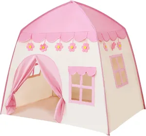 Princess Castle Kids Play Tent Large Fairy Playhouse 51.18x39.37x51.18 Inch Teepee Tent for Children Birthday Gift Accessories for Girls Pink