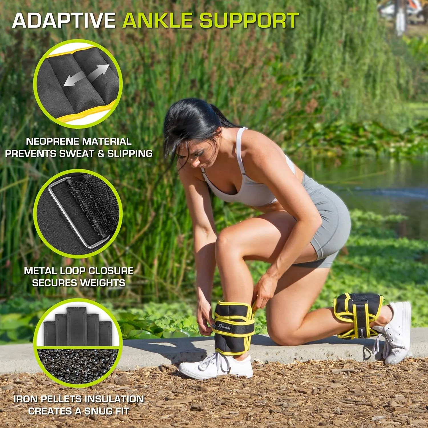 ProsourceFit Ankle/Wrist and Arm/Leg Weights Set of 2, Adjustable Strap 1 lb-5 lb, Adjustable Weight 15 lb, 10 lb, 7 lb for Men and Women