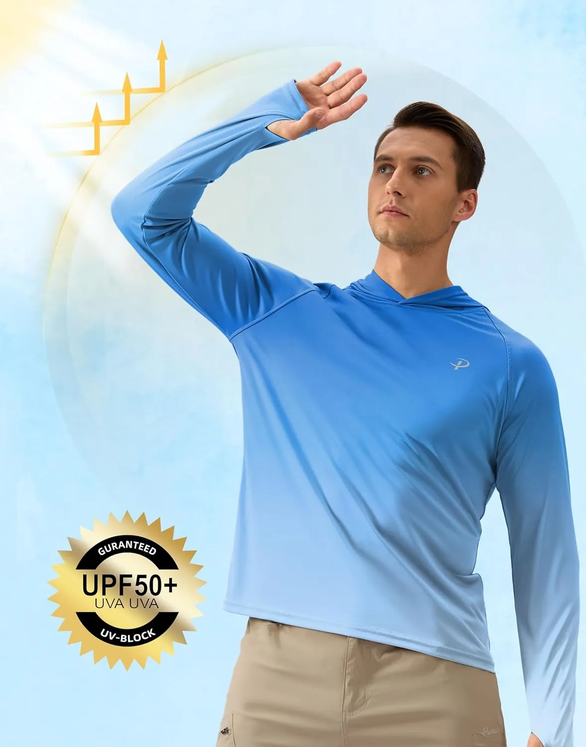 Pudolla Men's Sun Protection Hoodie Shirts UPF 50  Rash Guard SPF Long Sleeve Fishing Shirt for Men Swim Hiking Boating