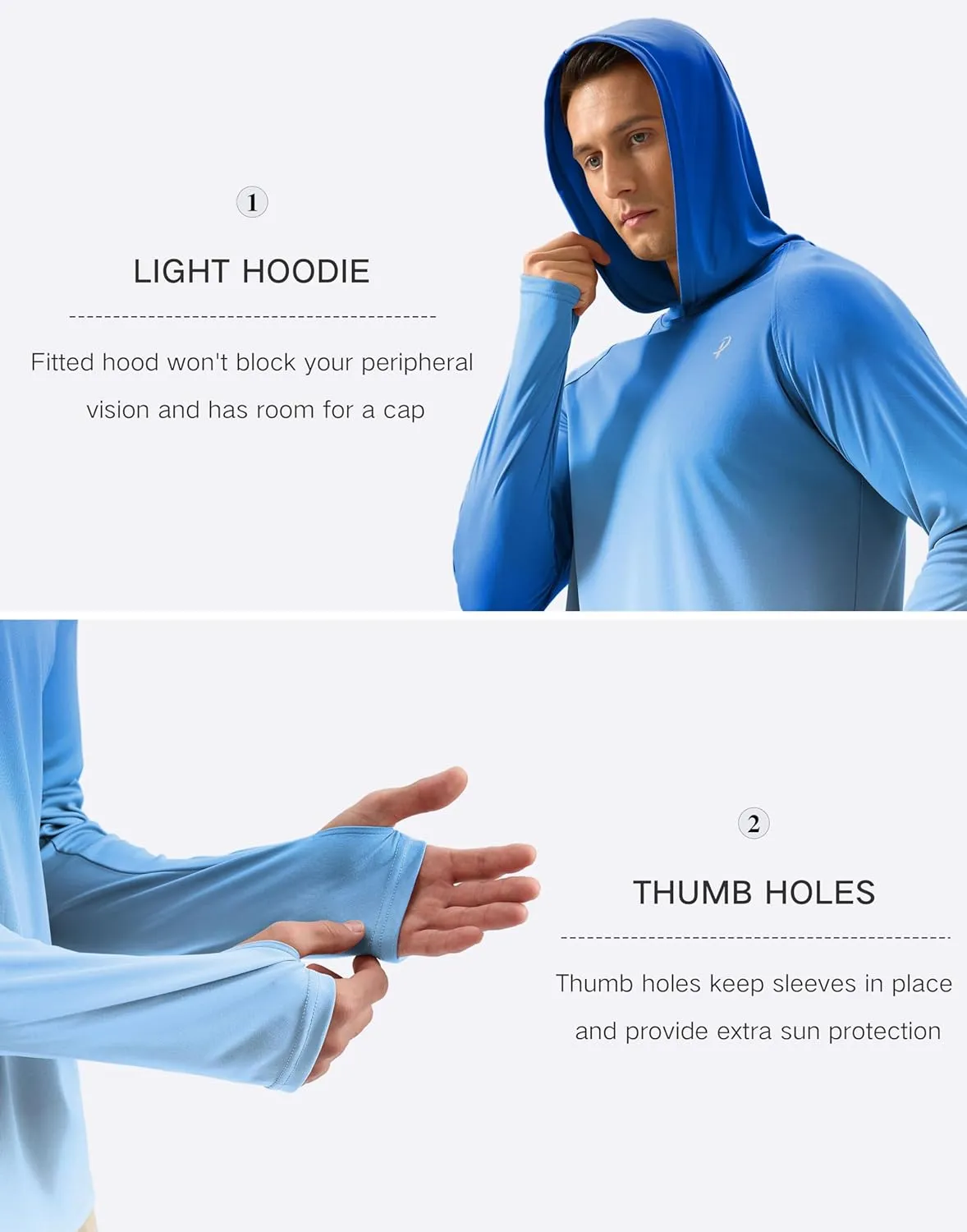 Pudolla Men's Sun Protection Hoodie Shirts UPF 50  Rash Guard SPF Long Sleeve Fishing Shirt for Men Swim Hiking Boating
