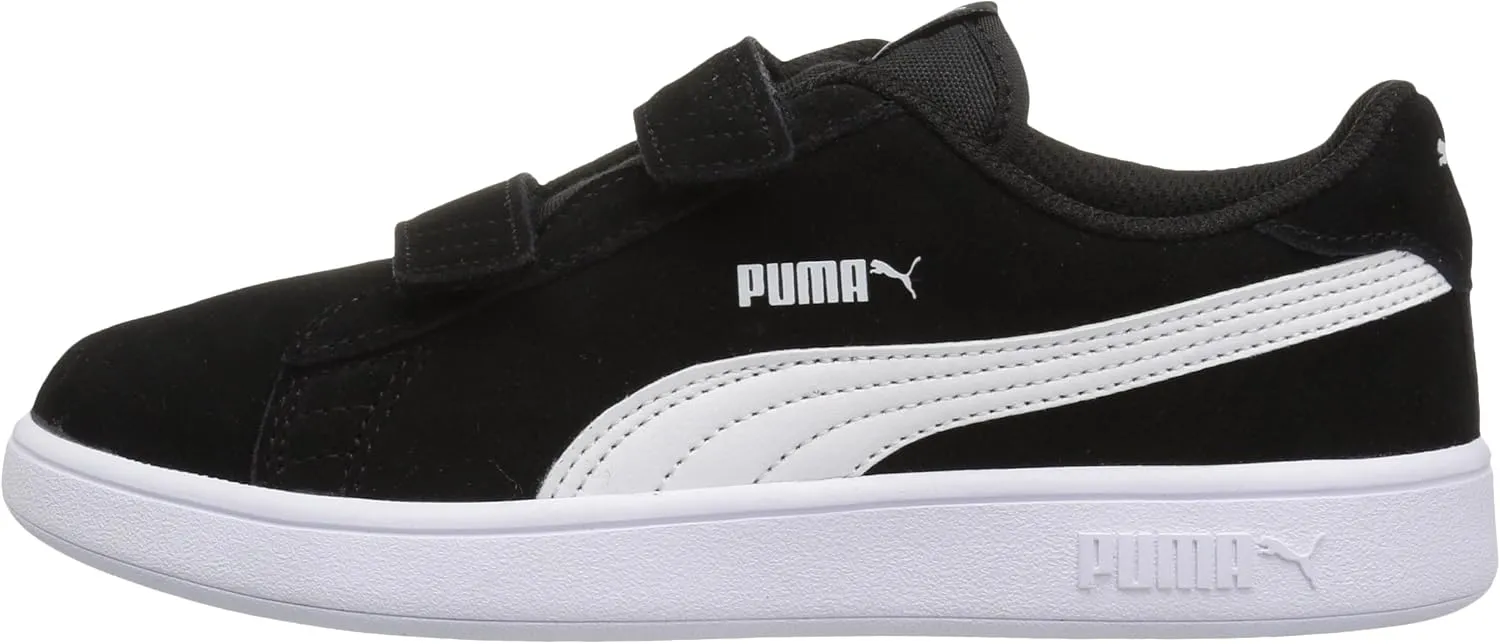 PUMA Girls' Smash V2 Hook and Loop Sneaker, Elderberry-Indigo-Silver-White, 2 M US Little Kid