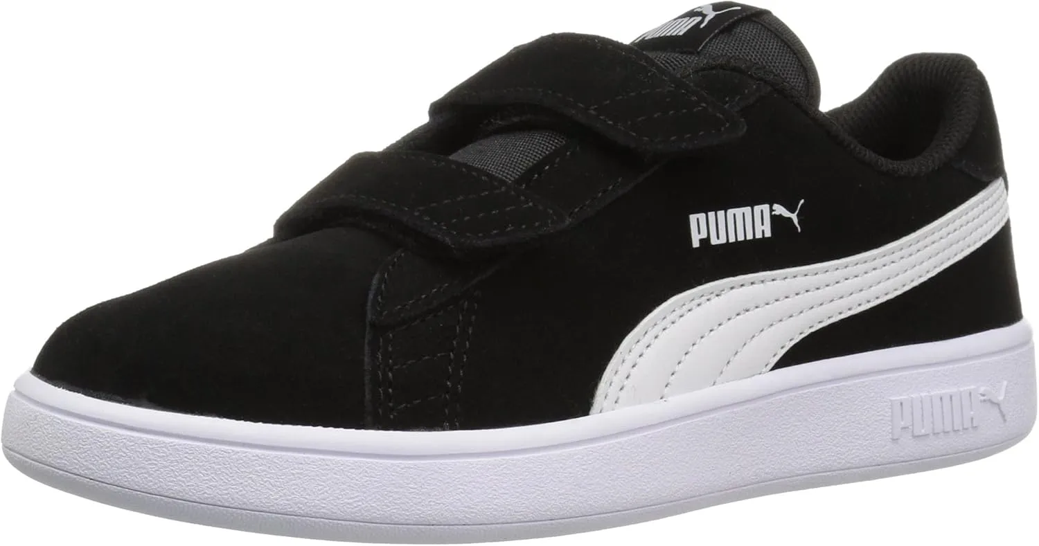 PUMA Girls' Smash V2 Hook and Loop Sneaker, Elderberry-Indigo-Silver-White, 2 M US Little Kid