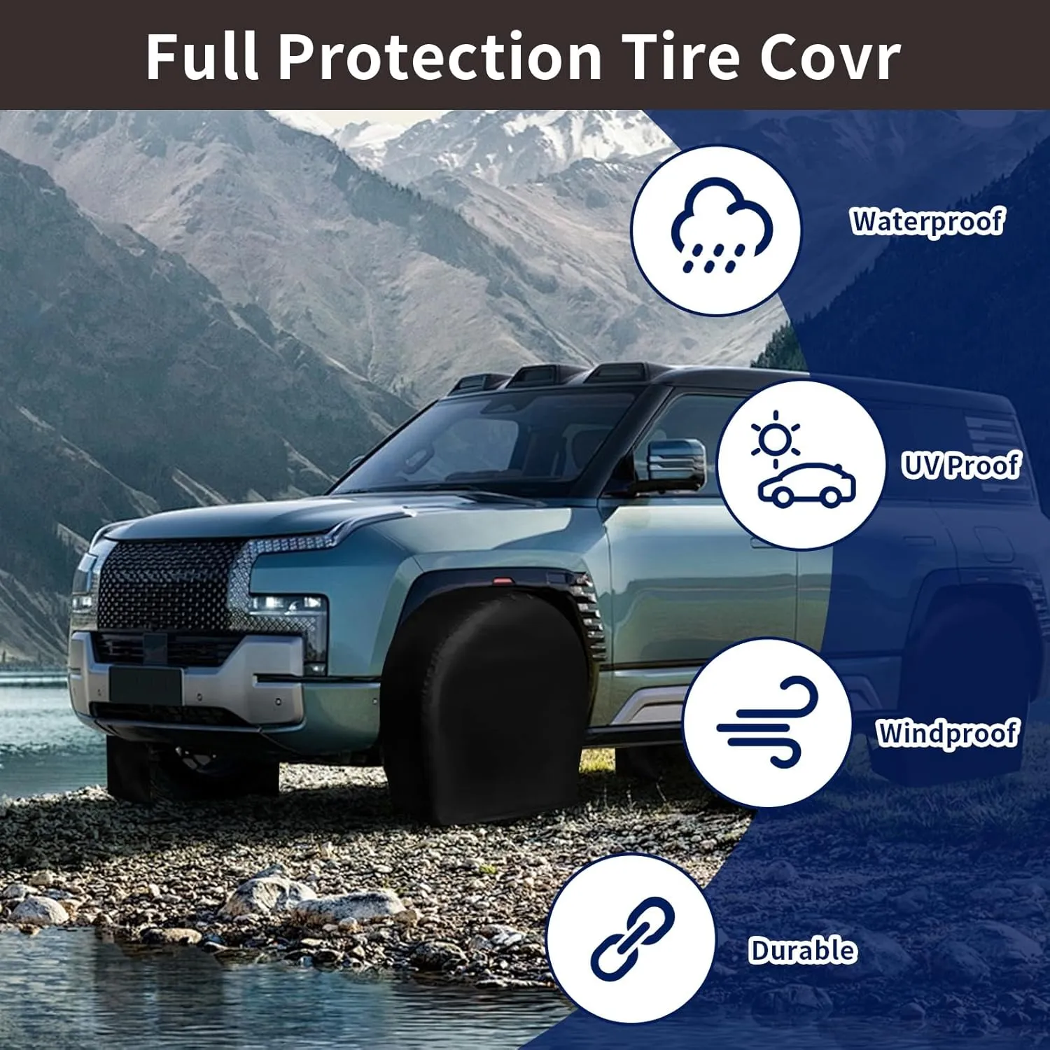 PureFit RV Tire Covers Set of 4 - UV Resistant Trailer Wheel Covers for Camper, SUV, Jeep, Trucks, Trailers and RV, Universal Tire Protecor Fits 30"-32" Inch Tire, Black
