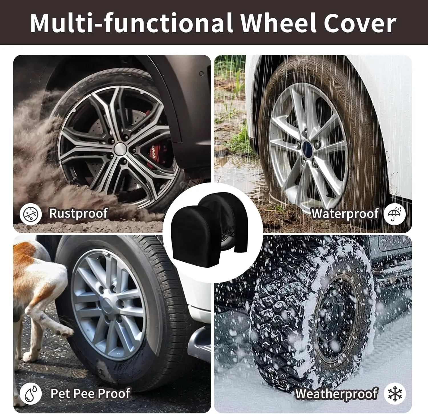 PureFit RV Tire Covers Set of 4 - UV Resistant Trailer Wheel Covers for Camper, SUV, Jeep, Trucks, Trailers and RV, Universal Tire Protecor Fits 30"-32" Inch Tire, Black