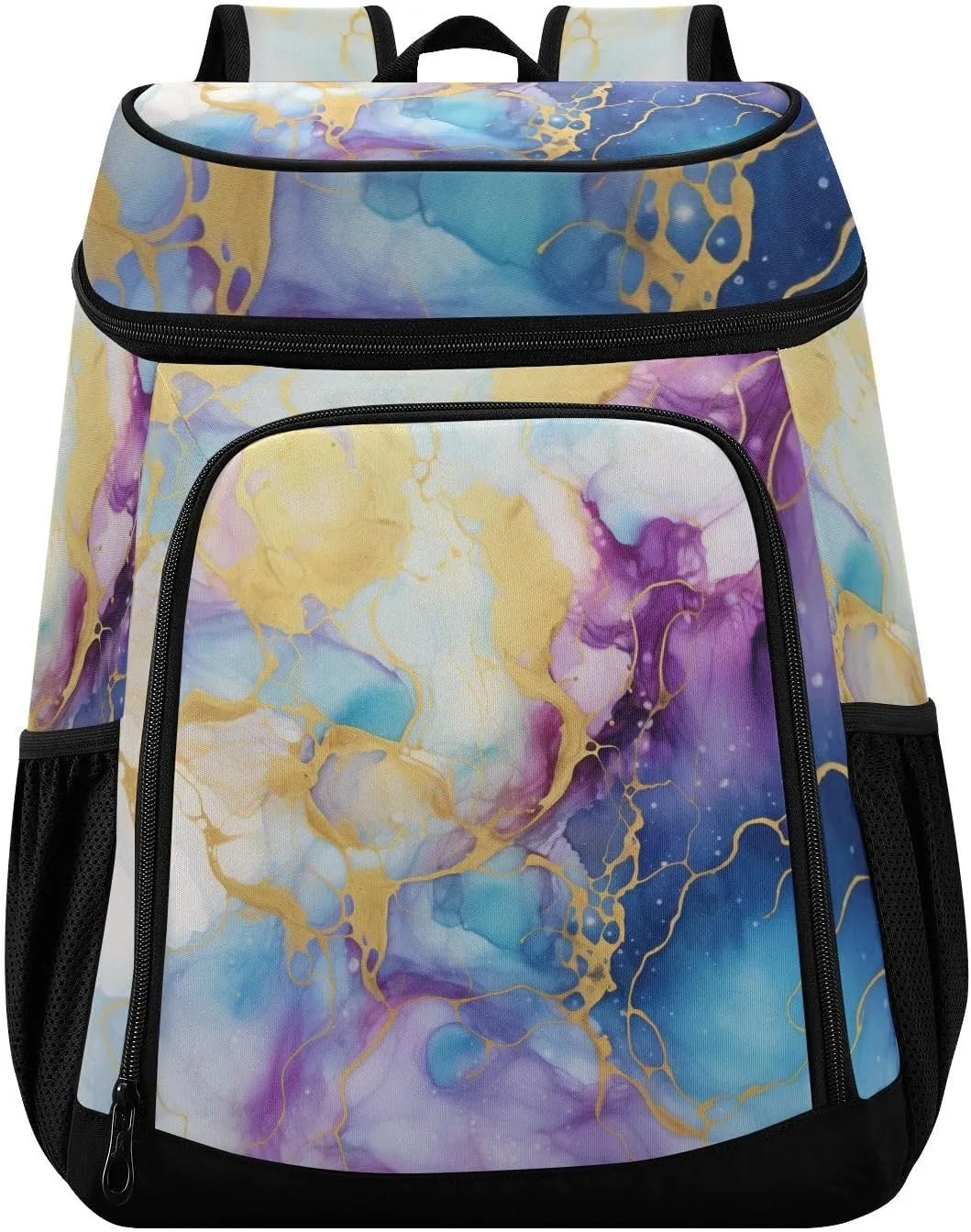 Purple Marble Gold Fluid Blue Cooler Backpack Cooler Insulated Leak Proof Lunch Backpack 36 Cans Waterproof Soft for Men Women Picnic Hiking Camping Beach