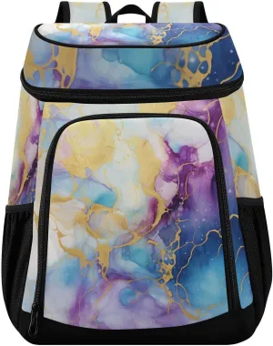 Purple Marble Gold Fluid Blue Cooler Backpack Cooler Insulated Leak Proof Lunch Backpack 36 Cans Waterproof Soft for Men Women Picnic Hiking Camping Beach