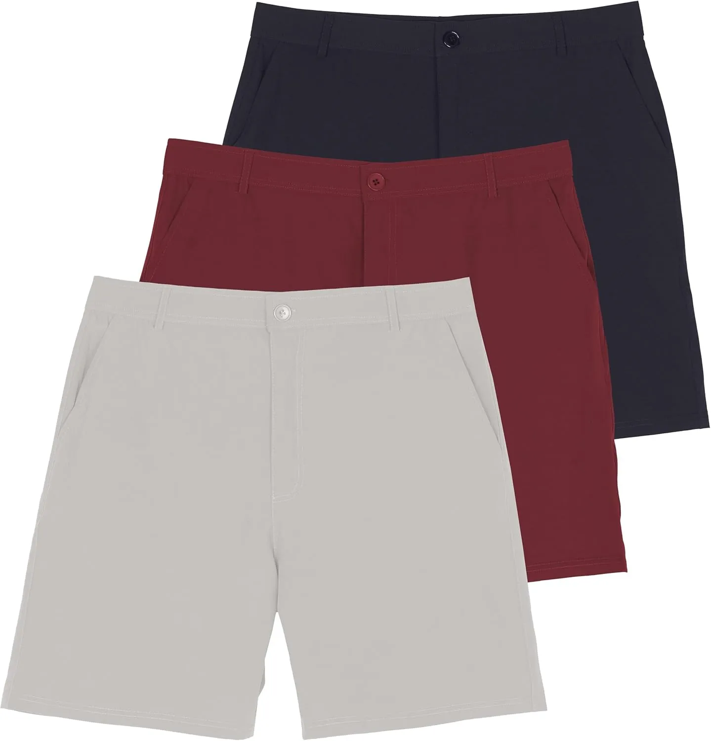 Real Essentials 3 Pack: Mens 7" Golf Shorts Pockets - Flat Front Casual Work Workout Active Hiking Sport