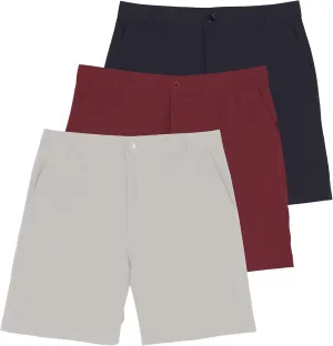 Real Essentials 3 Pack: Mens 7" Golf Shorts Pockets - Flat Front Casual Work Workout Active Hiking Sport