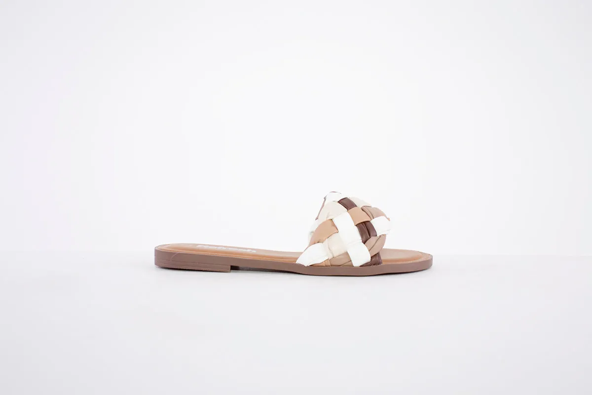 REFRESH - 79478- FLAT FASHION 'INTERWEAVE' MULE - KHAKI MIX