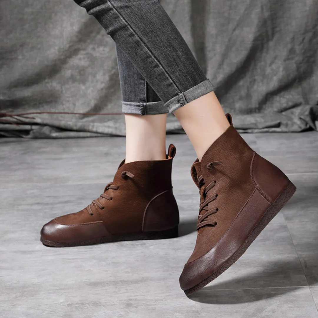 Retro Spliced Flat Leather Boots