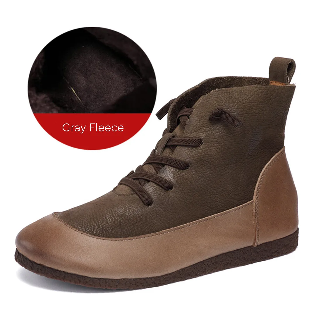 Retro Spliced Flat Leather Boots