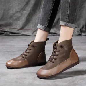 Retro Spliced Flat Leather Boots