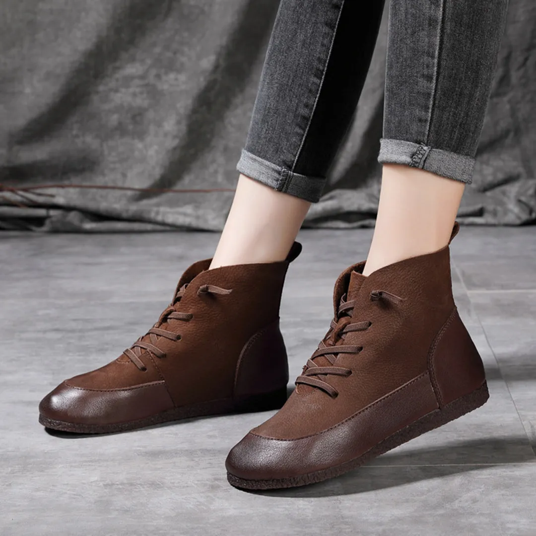 Retro Spliced Flat Leather Boots
