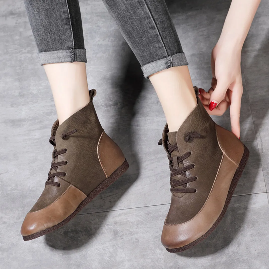 Retro Spliced Flat Leather Boots