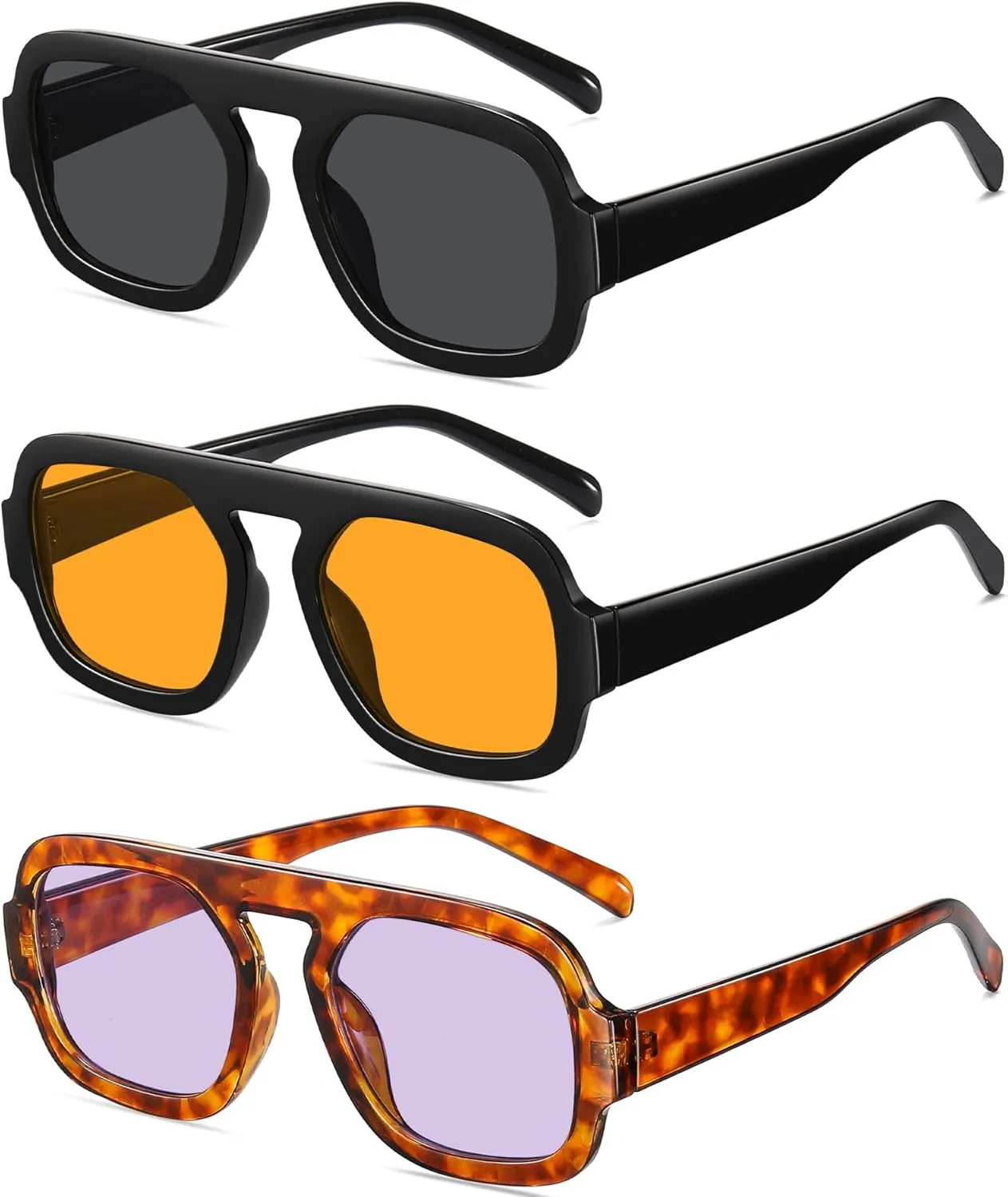 Retro Square Aviator Sunglasses for Women Men 70s Vintage style Shades Trendy Flat Top UV Protection Sun Glasses