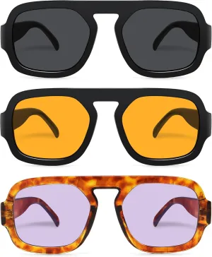 Retro Square Aviator Sunglasses for Women Men 70s Vintage style Shades Trendy Flat Top UV Protection Sun Glasses