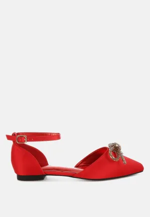Rhinestone Detail Bow Flat Sandals By RAG