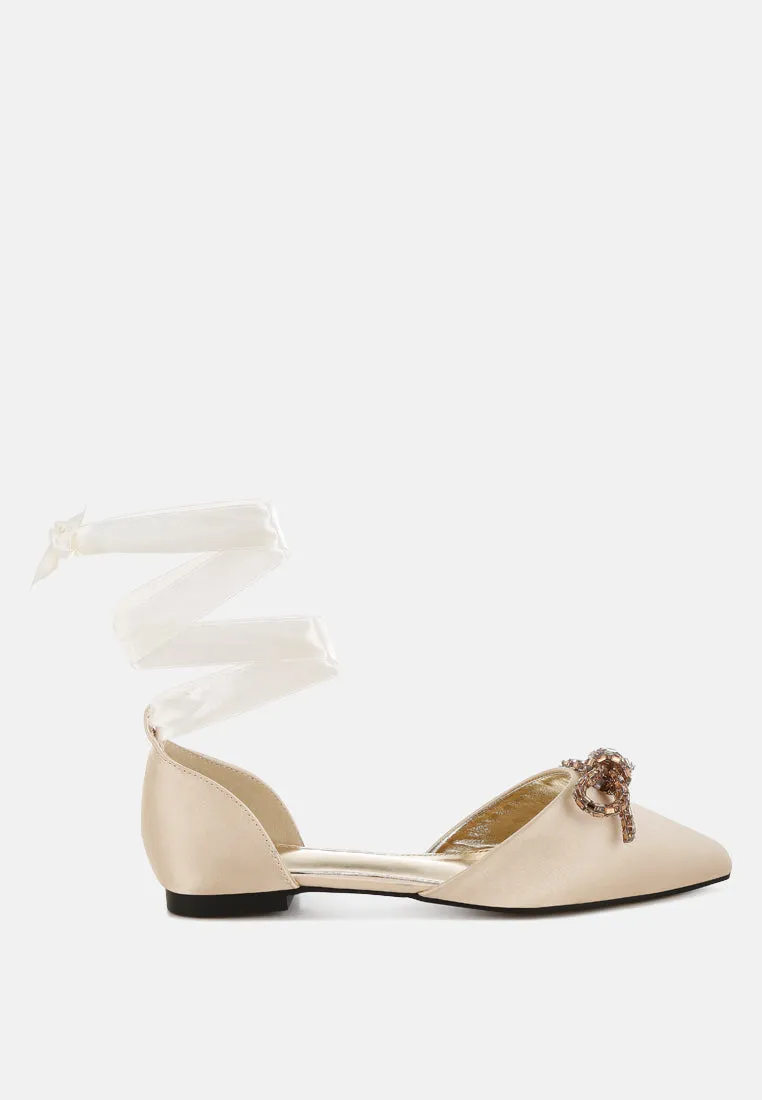 Rhinestone Detail Bow Flat Sandals By RAG