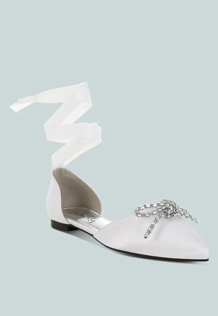 Rhinestone Detail Bow Flat Sandals By RAG