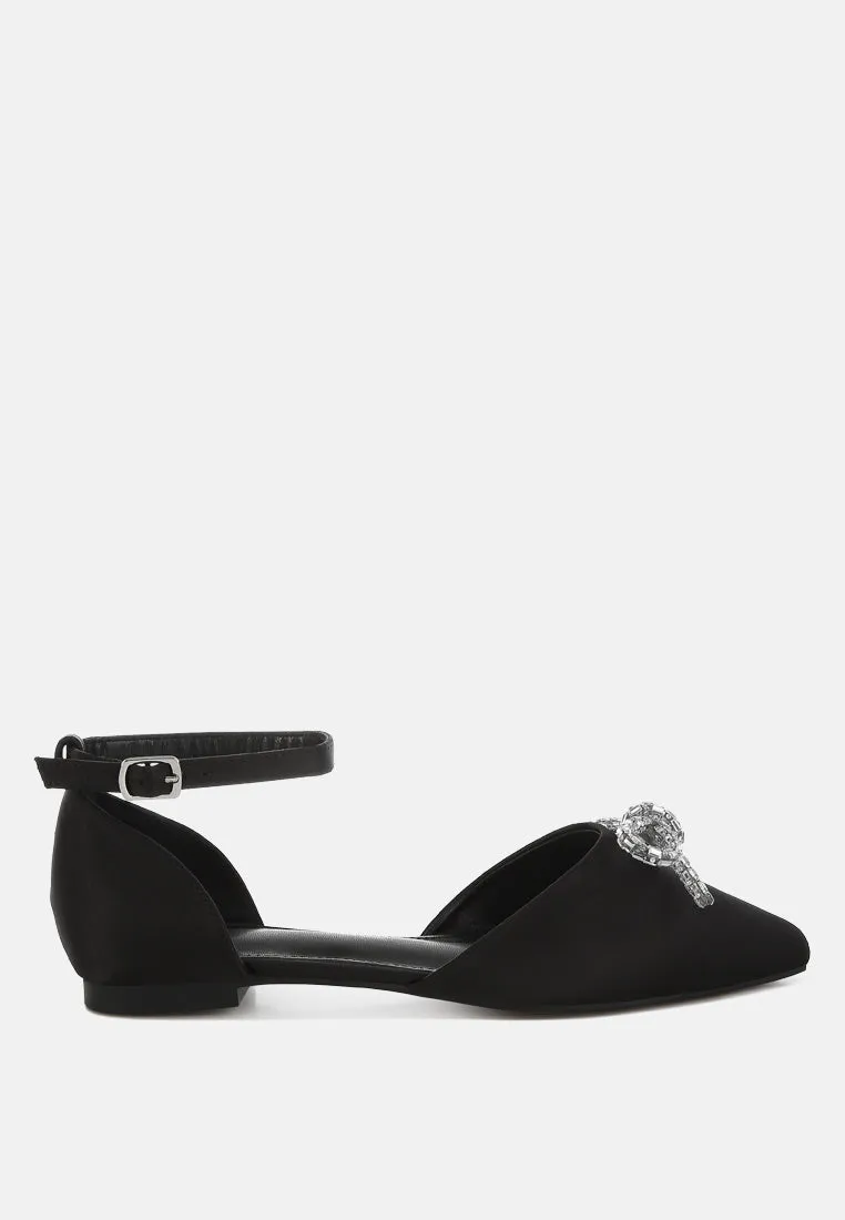 Rhinestone Detail Bow Flat Sandals By RAG