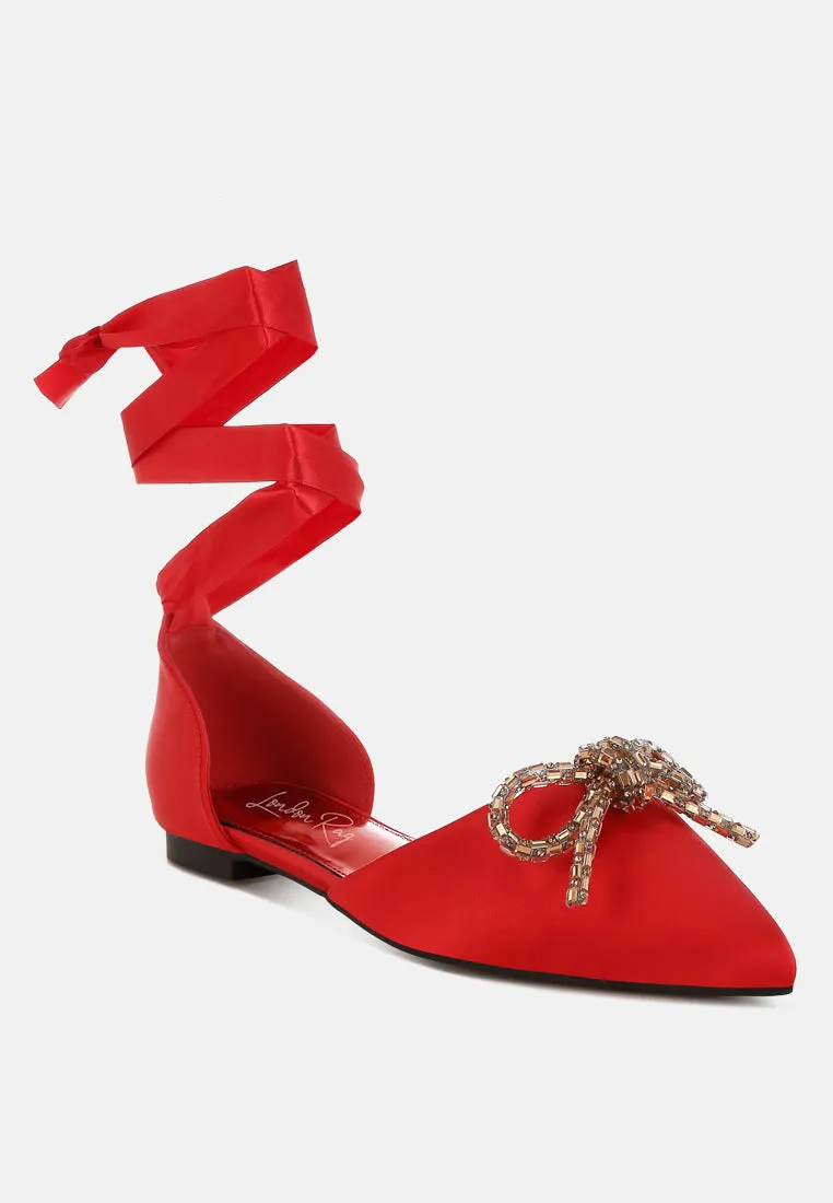 Rhinestone Detail Bow Flat Sandals By RAG