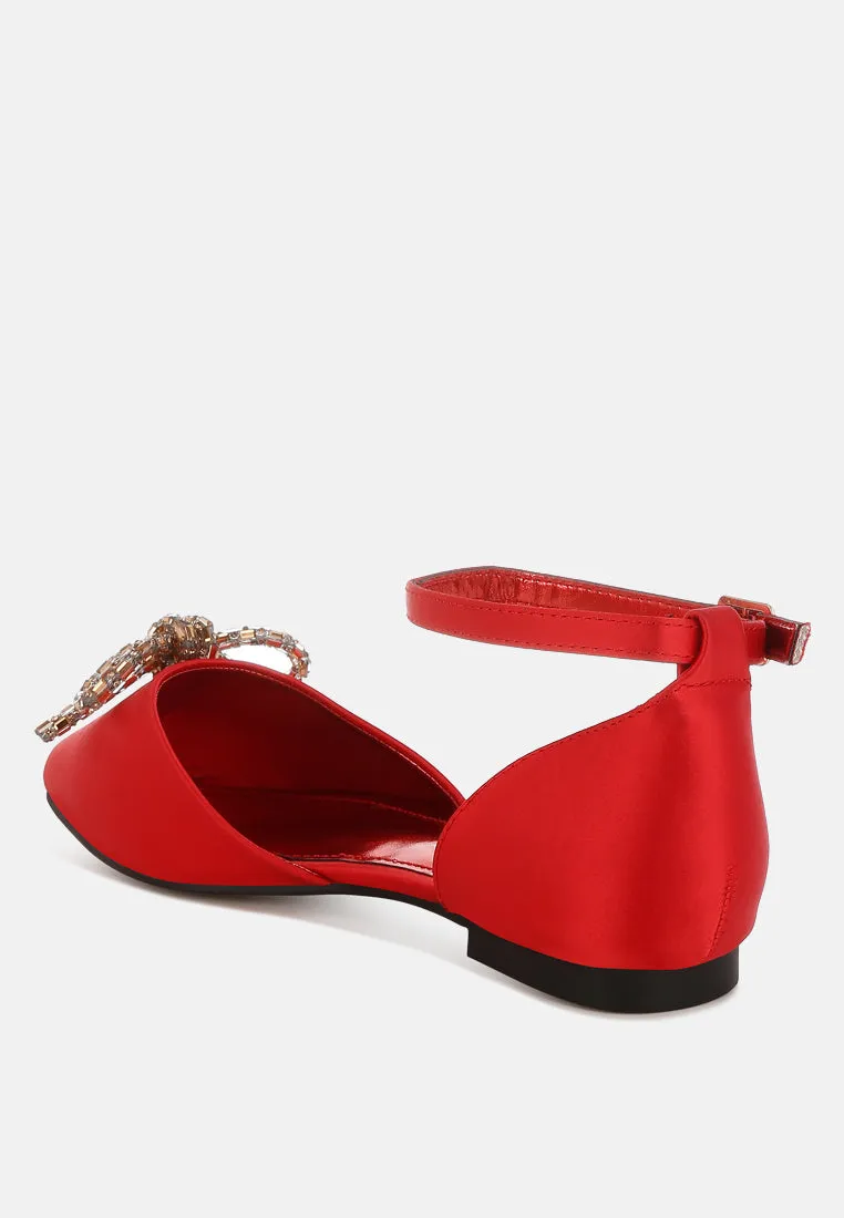 Rhinestone Detail Bow Flat Sandals By RAG