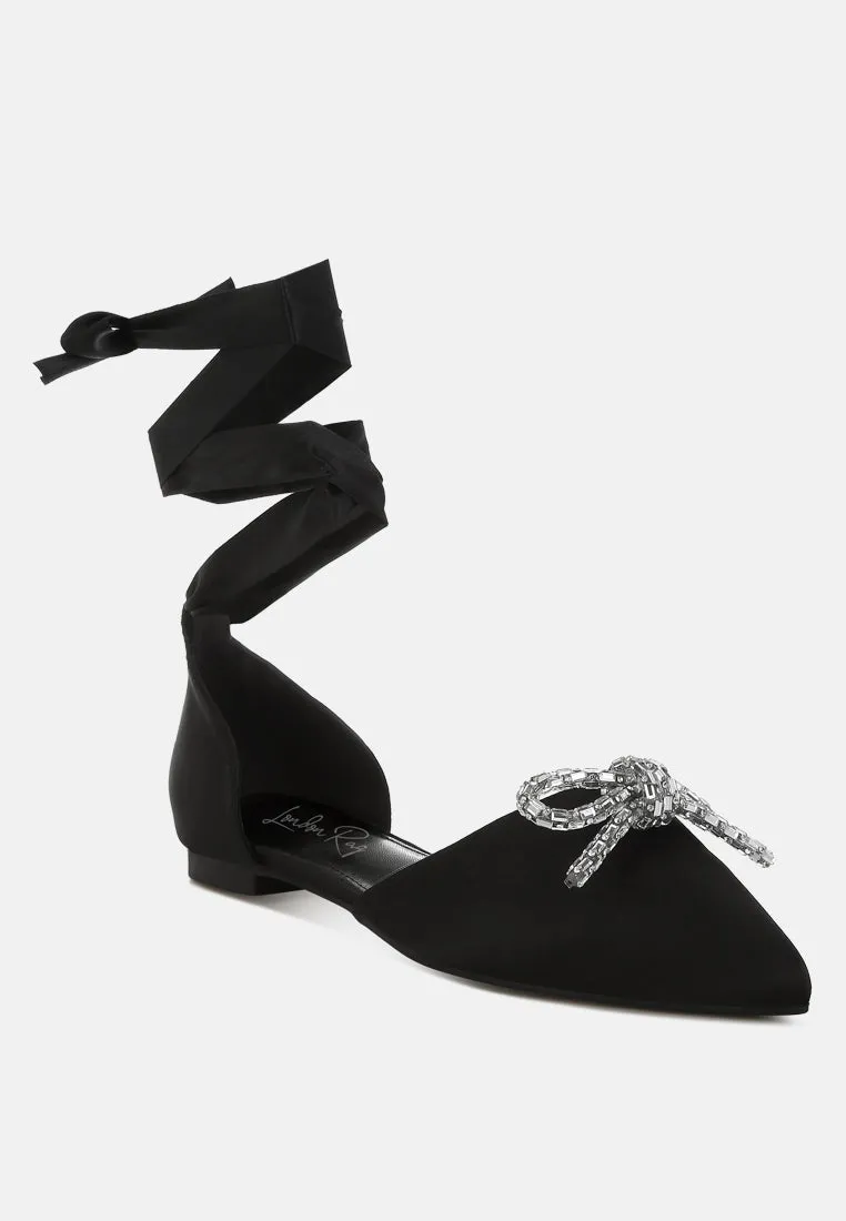Rhinestone Detail Bow Flat Sandals By RAG