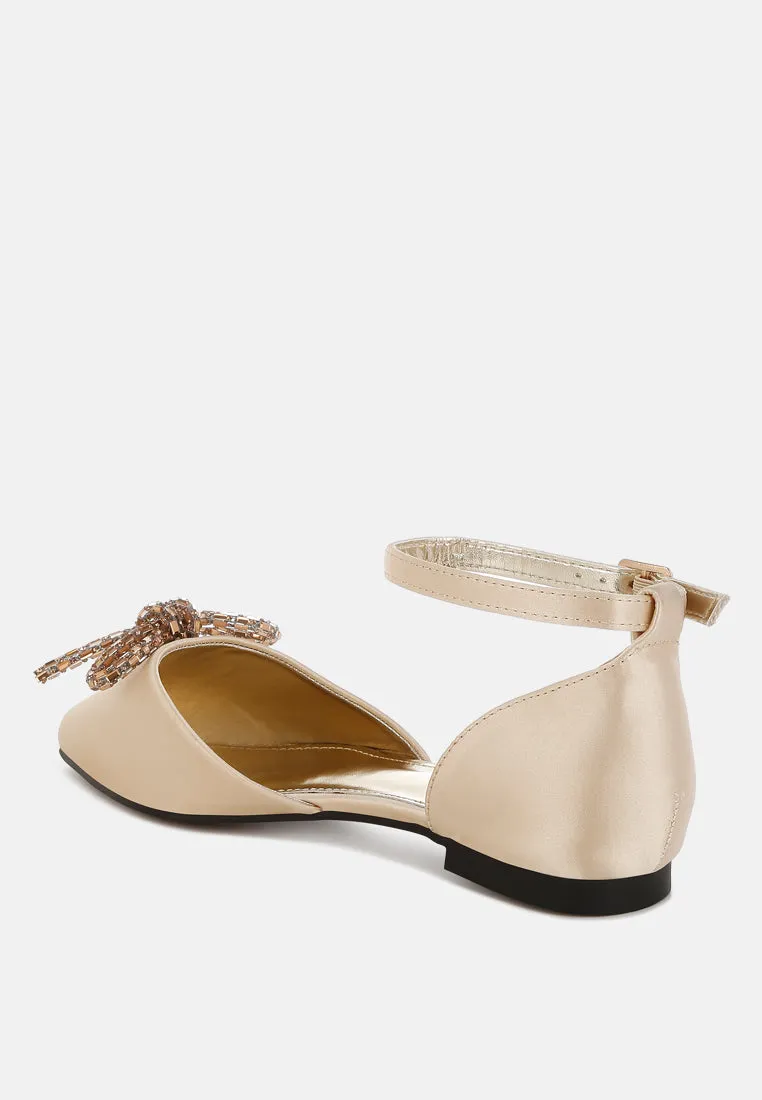 Rhinestone Detail Bow Flat Sandals By RAG